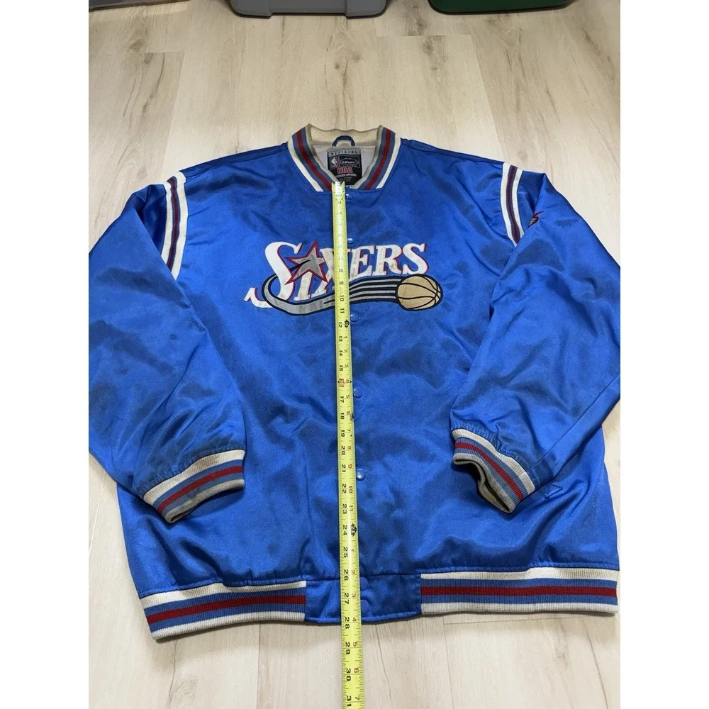 Philadelphia 76ers NBA Satin Button Up Jacket Coat UNK Men's Size 2XL Blue Snap